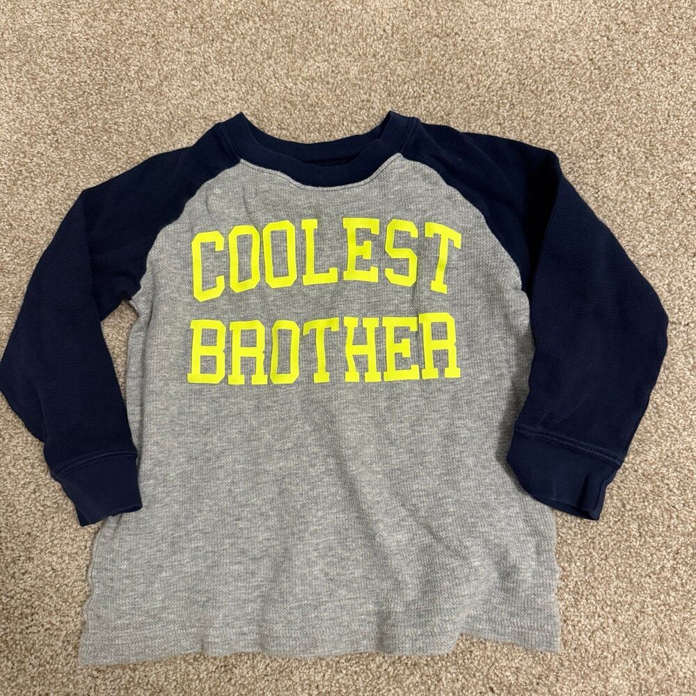 Carter's Thermal Shirt Toddler 4T Grey Navy Coolest Brother Raglan Sleeve Waffle